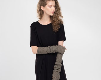 Merino Arm Warmers in Taupe Brown Fingerless Gloves