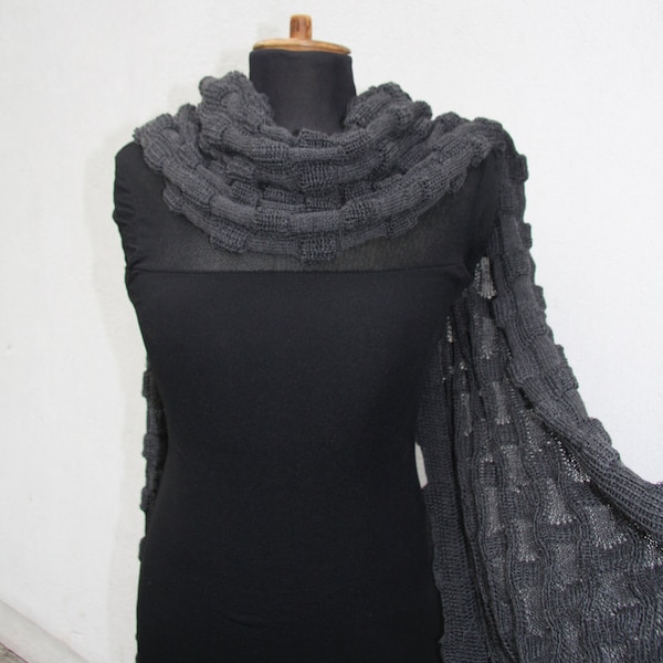 Merino Wrap Scialle da donna grigio scuro Chale Festa della mamma Regalo Cape Stola morbida lana moderna schal chale en laine merino wolle Regalo per lei