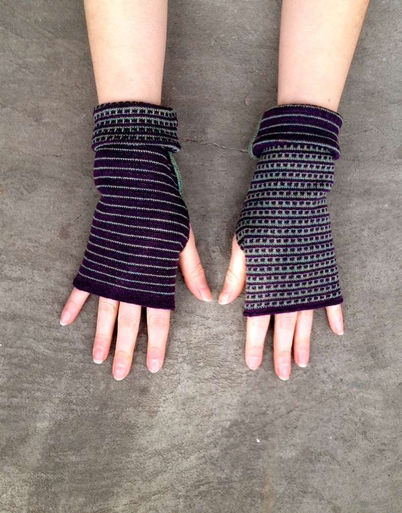 Arm Warmers Merino Mittens Striped Twosided Fingerless Gloves Etsy