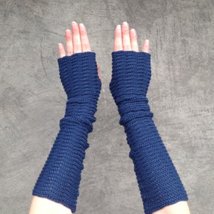 Fingerless Gloves Blue Arm Warmers Mittens Merino Wrist Warmers