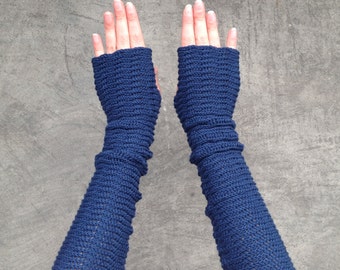 Fingerless Gloves Blue Arm Warmers Mittens Merino Wrist Warmers