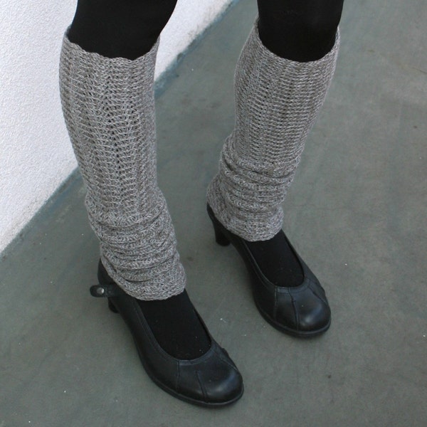 Leg Warmers Taupe and Gray Zigzag Style Merino Blend Spats Boot Socks