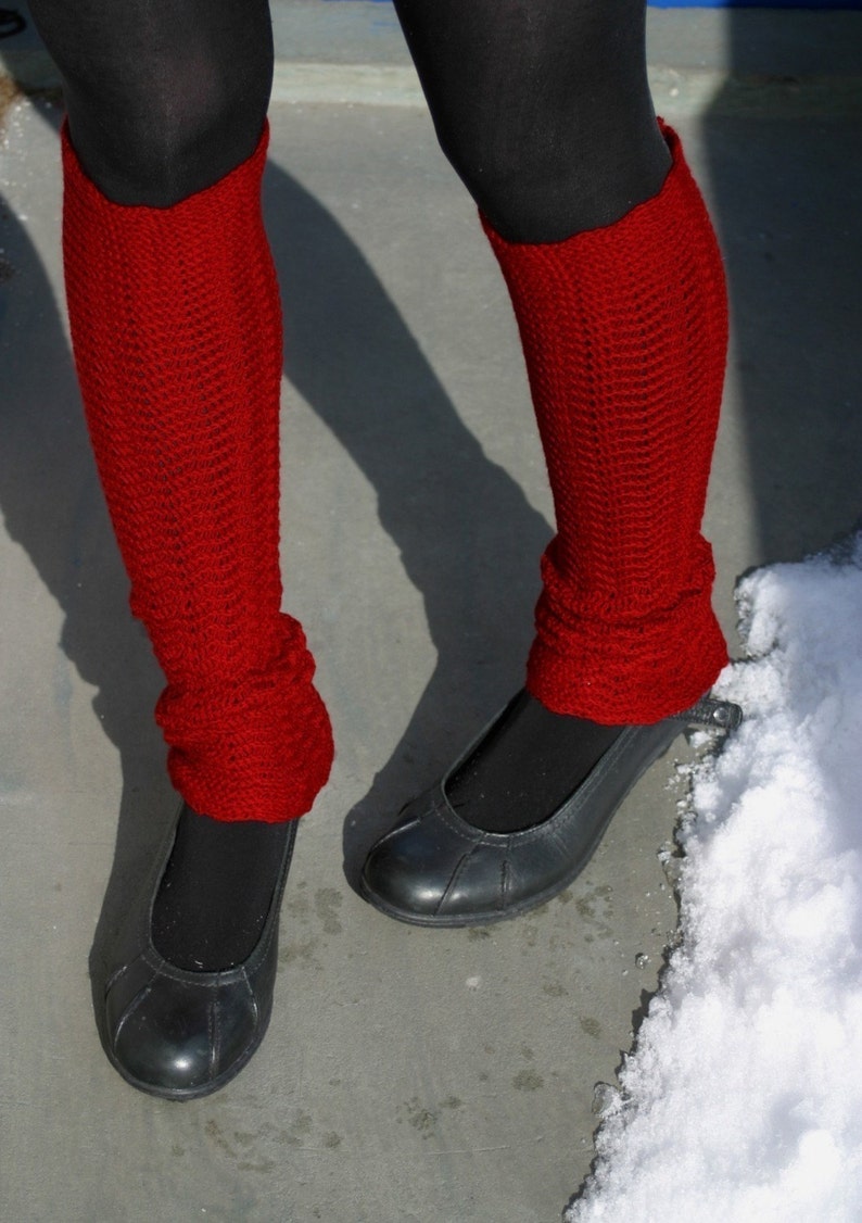 Red Leg Warmers Merino Wool Legwear Yoga Socks Spats image 1