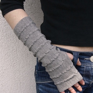 Arm Warmers Bracelets in Light Gray, Merino Mittens, Fingerless Gloves