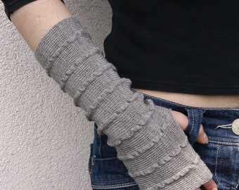 Pulseras calentadoras de brazos en gris claro, manoplas Merino