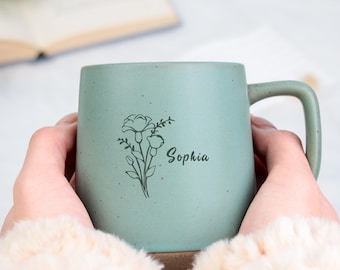 Custom Birth Flower Mug: Personalized Etched Ceramic Cup