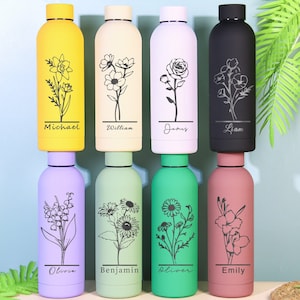 Vaso de agua personalizado, taza de flores de nacimiento con nombre personalizado, propuesta de dama de honor, regalo de despedida de soltera, regalo de boda, vaso personalizado