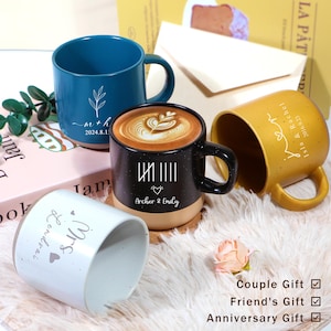 Personalized Engraved Couples Pottery Mug, Couple Gift Engraved Mug Gift for Wedding, Engagement Gift Anniversary Mug,  Anniversary Gift