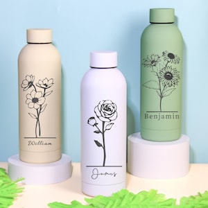 Botella de agua grabada personalizada, botella con nombre personalizado, vaso de agua personalizado, botella de agua con aislamiento, regalo corporativo para ella