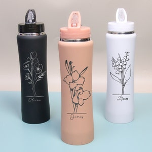 Vaso de agua personalizado para dama de honor, botellas de agua con flores de nacimiento, regalos para dama de honor, botellas de agua personalizadas, regalo de propuesta de dama de honor, botella para gimnasio