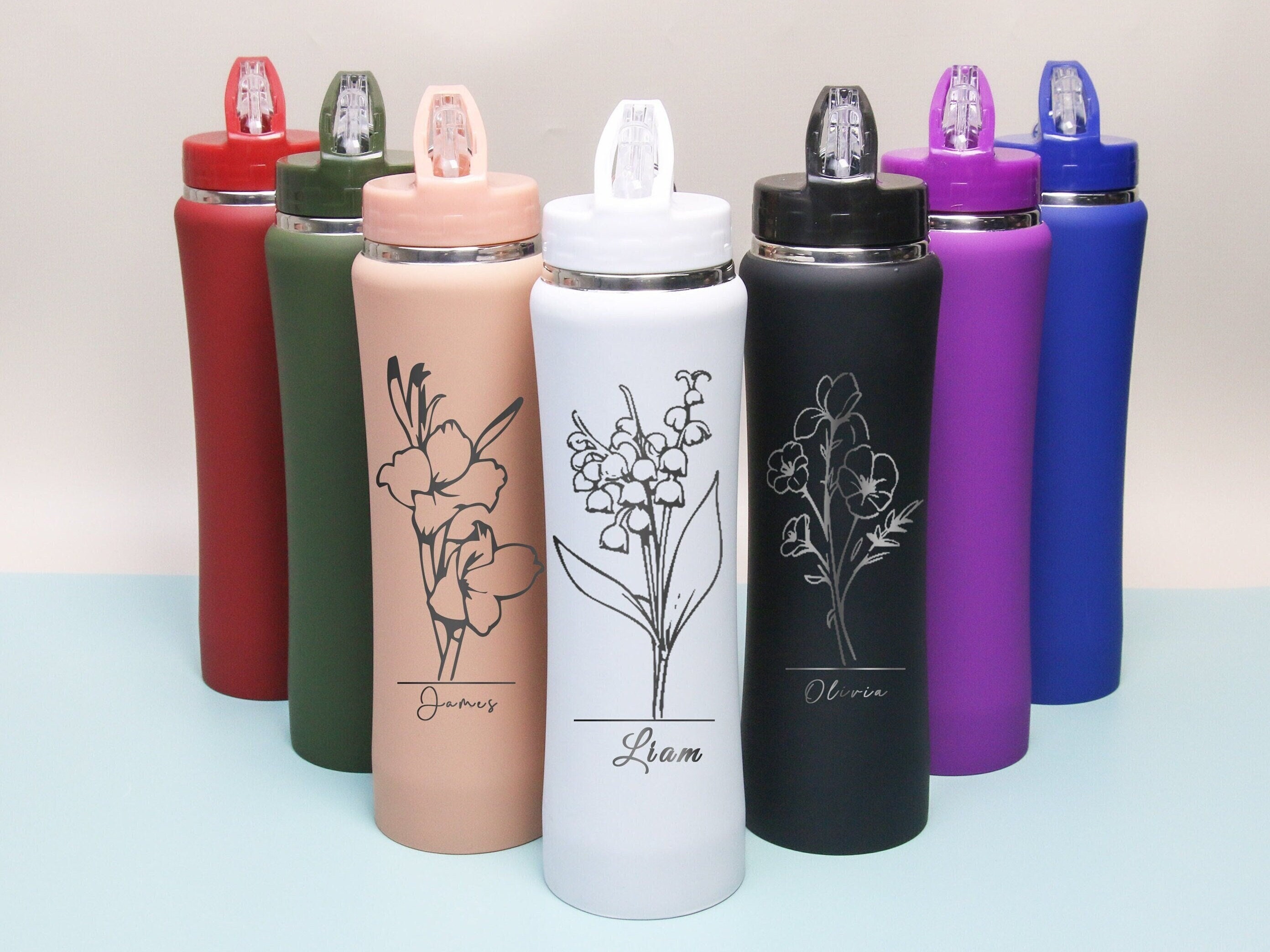Hype Wasserflasche Für Mädchen – Isoliert, Blau Mit Blumen-Muster