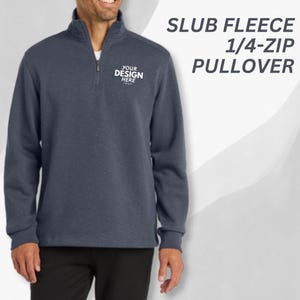 Custom Embroidered Port Authority® Slub Fleece 1/4-Zip Pullover, Personalized Mens Quarterzip, Custom Monogram Logo, Gift For Him
