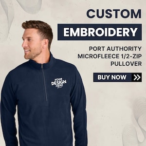 Custom Embroidered Microfleece Quarter Zip Pullover, Personalized Men Embroidery Logo Design Quarterzip, Custom Text Sweatshirt Gift For Her