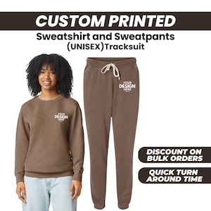 Custom Crewneck Sweatpants Bundle, Men Women Personalized Logo Text Tracksuit, Full Set Tracksuit, Gift For Him Her, Custom Design On Thigh