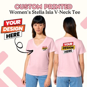 Custom Logo V-Neck T-Shirt, Branded Women’s Tee for Business, Personalized Work Shirt, Company Uniform Cotton Tee, Logo Print - Gift for Her