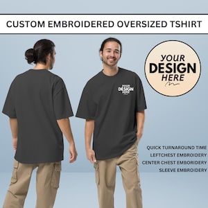 Custom Embroidered Unisex Oversize T-shirts Embroidered Logo Crewneck T-shirt Personalized Gifts for Him, Her Custom Photo Personalized Gift