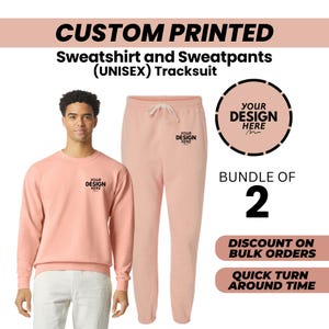 Custom Crewneck Tracksuits, Personalized Unisex Trousers, Custom Logo Text Sweatshirt Jogger pants, Left Thigh & Left Chest Print, Gift Idea