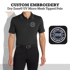 Custom Port Authority Dry Zone UV Micro Mesh Polo, Custom Collard neck Unisex Polo Shirt, Short Sleeve Embroidered Polo, Gift for Dad