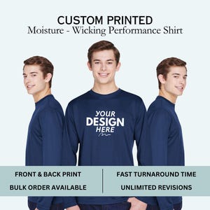 Custom Dri fit Shirts, Personalized Long Sleeves, Custom Athletic Shirts, Custom Performance Shirts, Moisture Wicking Polyester Tshirt Mens