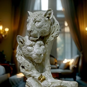Luxury White and Gold Leopard Sculpture, Elegant Animal Statue, Modern Decorative Showpiece for Home