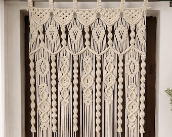 Handmade Macrame Doorway Curtain, Boho Cotton Rope Room Divider, Custom Size Home Decor