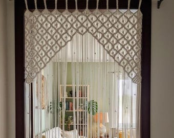 Cortina de macramé / Cortina de puerta de algodón bohemio / Tapiz rústico hecho a mano / Hogar minimalista