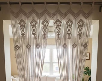 Cortina de puerta de macramé bohemio hecha a mano para decoración de sala de estar. Tamaño y color personalizados disponibles.
