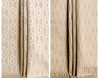Beige Honeycomb Geometric Patterned Fabric by Yard for Window Treatments, Curtains, Shades, Bed Runners, Covers & Home Decor.