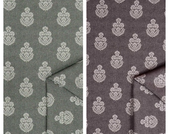Floral Block Print Cotton Fabric by Yard for Curtains, Roman Shades, Blinds, Valances & Home Decor. Gray/ Black/ Charcoal Gray