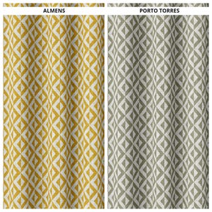 Geometric Patterned Fabric by the Yard for Curtains, Roman Shades, Blinds, Valances & Home Decor. Deep Yellow/ White/ Green