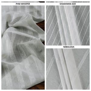 Grey Striped Sheer Curtains. Custom Length/ Width Window Drapery. Textured Drapes for Living, Dining, Kitchen, Bathroom, Study, Bedroom.