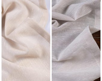 Plain Linen-Texture Sheer Fabric by Yard for Curtains, Swags, Window Scarves, Bed/Table Runners & Home Decor. Warm Gray/ Peach