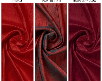 Dupioni Silk Fabric Sample for Custom Curtains & Window Drapes.  Red/ Raspberry Red. Blackout Add-On for Bedroom/ Nursery.