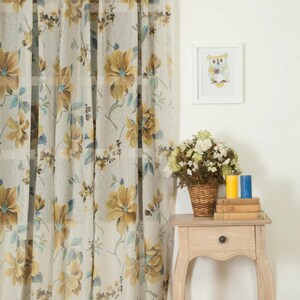 Floral Sheer Curtains. Custom Window Drapes for Living room, Bedroom, Dining, Kitchen, Nursery & Study. Blackout Option. Yellow