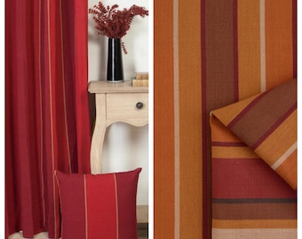 Striped Pure Cotton Fabric by Yard for Upholstery, Curtains, Roman Shades, Blinds, Valances & Home Decor. Red/ Orange/ Maroon
