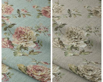 Floral Curtains. Blackout Lining Option. Custom Print Window Drapes for Kitchen, Living Room, Bedroom & Dining. Blue/ Pink/ Warm Grey