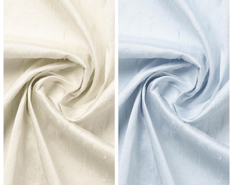 Dupioni Silk Fabric Sample for Custom Curtains & Window Drapes. Cream/ Off-White/ Ice Blue. Blackout Add-On for Bedroom/ Nursery.