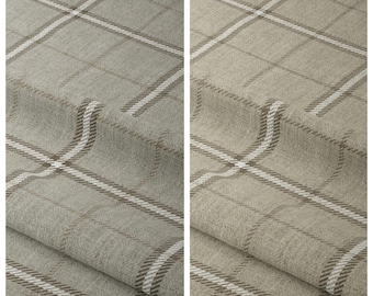 Checked Plaid Fabric Sample for Custom Curtains & Window Drapes. Warm Grey/ Beige/ Brown. Blackout Add-On for Bedroom/ Nursery.