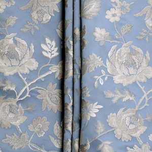 Floral Custom Size Window Blinds for Living, Kitchen, Nursery, Office & Study. Add Blackout Lining for Bedrooms. Indigo Blue/ Greige