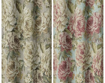 Große Auswahl an floralen Stoffen für Vorhänge, Raffrollos, Jalousien, Gardinen und Heimtextilien. Farben: Grau, Elfenbein, Rosa, Blau