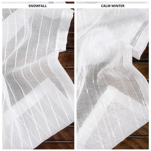 White Striped Sheer Curtains. Custom Size Drapery for Modern, Minimalist, Scandinavian, Boho Living, Dining, Kitchen, Bathroom, Bedroom.