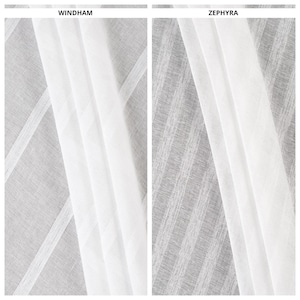 White Striped Sheer Curtains. Custom Size Drapes for Modern, Minimalist, Scandinavian Living, Dining, Kitchen, Bathroom, Bedroom, Office.