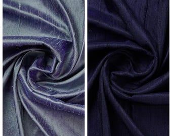 Tissu en soie Dupioni par mètre pour rideaux, stores romains, stores, lambrequins et décoration d'intérieur. Violet pervenche/ bleu marine