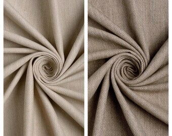 Herringbone Textured Plain Fabric by Yard for Curtains, Valances, Cushion/ Pillow Covers, Bed Runners & Home Decor. Beige/ Brown