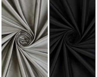 Shantung Silk Fabric Sample for Custom Curtains & Window Drapes. Steel Grey/ Black. Blackout Add-On for Bedroom/ Nursery.