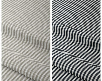 Striped Patterned Fabric Sample for Custom Curtains & Window Drapes. Warm Grey/ Midnight Blue. Blackout Add-On for Bedroom/ Nursery.