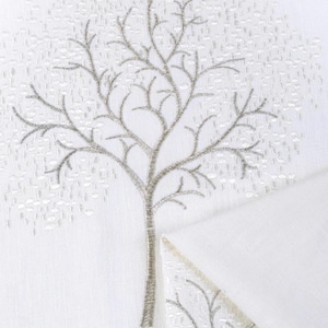 White Embroidered Fabric by the Yard. Multipurpose Use for Decor, Window Treatments, Curtains, Roman Shades/ Blinds, Cushions.