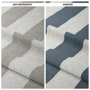 Striped Fabric Curtains. Custom Size Window Drapes for Living, Bedroom, Dining & Kitchen. Blackout Lining Option. Grey/ White/ Petrol Blue