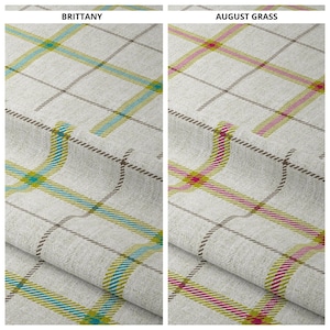 Checked Plaid Fabric Curtains. Custom Window Drapes for Dining, Kitchen, Bedroom. Blackout Option. Green/ Linen White/ Blue