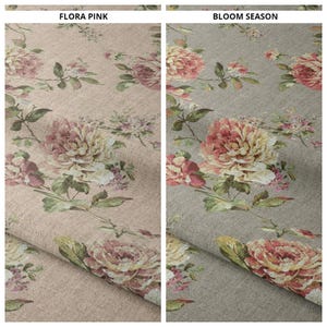 Floral Curtains. Blackout Lining Option. Custom Print Window Drapes for Kitchen, Living Room, Bedroom & Dining. Grey/ Pink